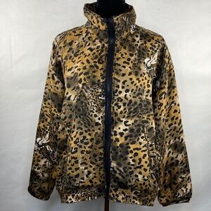 Vintage 80’s EVR 100% Silk Leopard Print Mock Neck Bomber Jacket Front Pockets